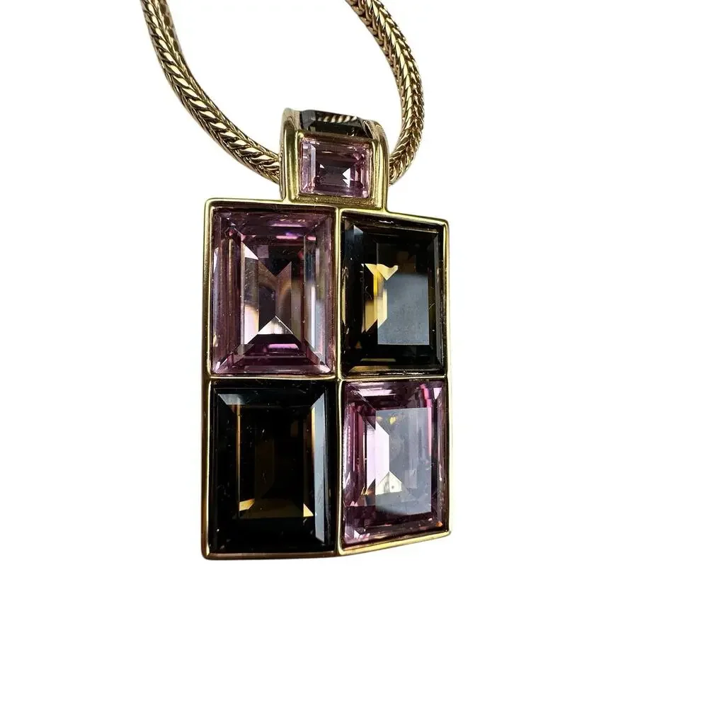 Swarovski Geometric Crystal Pendant Necklace & Earrings Set Pink Smoky Topaz